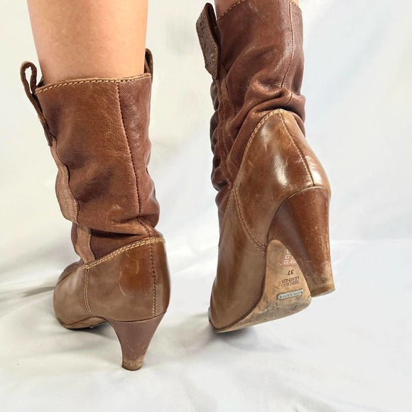 Vintage Tan Brown Diesel Heeled Cowboy Boots with Leather Detailing Size 6 - Picture 2 of 4